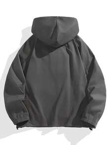 Manfinity Homme Plus Size Men's Solid Color Hooded Long Sleeve Casual Versatile Jacket - Grey - View 2