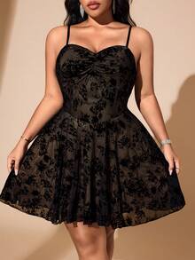 Hourglow Plus Size Solid Color Ruched Sexy Spaghetti Strap Summer Dress, For Hourglass Body Shape/Valentine's Day