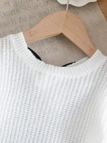 SHEIN LMoss Kids LMoss Baby Girl Color-Block Big Bow Crew Neck Form-Fitting Casual Sweater - White - View 4