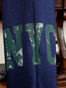 SWAVVY Quần nỉ cạp rút in chữ đa năng thường ngày cho nam - Màu xanh hải quân - Xem 4