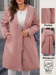 EMERY ROSE Abrigo largo tipo trench con capucha y cremallera de unicolor simple para uso diario y casual para mujeres de talla grande - Rosa - Ver 1