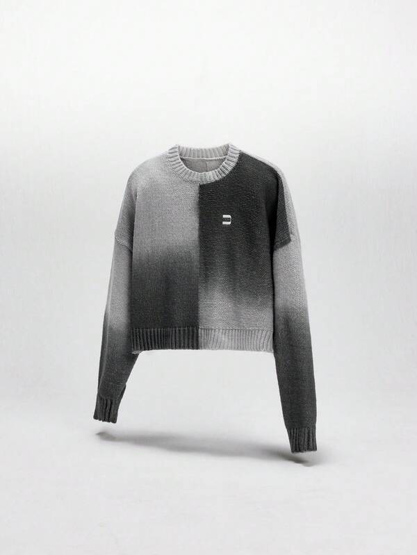 NEON BLANC Suéter holgado de punto de cuello redondo, manga larga y hombros caídos con contraste de color, para hombre, otoño/invierno