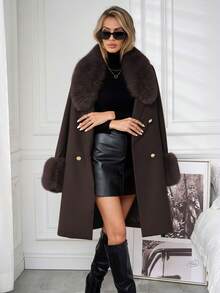 Lavishia Women's Solid Color Minimalist Daily Wear Long Sleeve Collar Coat,Fall,Fall Clothes For Women,Women's Winter Clothes - Coffee Brown - View 4