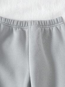 SHEIN Explorewe 2 件年轻女孩针织运动衫，单面羊毛半拉链套头衫，休闲经典百搭浅灰色服装 - 灰色 - 查看 4