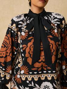 Travachic Plus Size Vintage Floral Print Shirt, Autumn - Khaki - View 2