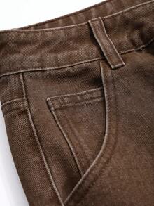 Dazy Tall 女式宽松直筒休闲牛仔裤，街头风格 - 棕色 - 查看 4