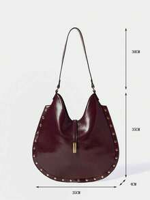 SHECARRY 女士纯色单肩包，适合日常通勤和旅行 - 酒紅色 - 查看 5