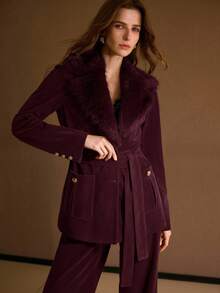MOTF PREMIUM ABRIGO DE SOLAPA DESMONTABLE DE PELUCHE DE UNA HILERA - Burdeos - Ver 4