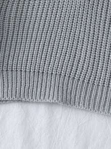 SHEIN Young Girl' Gray Solid White Bow Decor Round Neck Long Sleeve Sweater - Grey - View 4