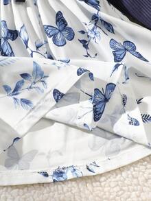 SHEIN Vintaside Kids Baby Mädchen Lässiges elegantes Blumen- und Schmetterlings-Aquarelldruckkleid-Set, geeignet zum Layering und für Outdoor-Aktivitäten, Herbst/Winter