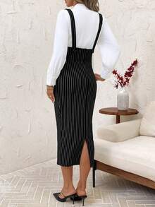 SHEIN Clasi Chân váy bút chì xẻ tà sau thời trang nữ đa năng (có dây đeo vai), thích hợp mặc đi làm và đi chơi, mùa thu/đông - màu đen - Xem 2