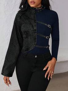 SHEIN Unity Sexy Distressed Denim Hollow-Out Fitted Jacket - Black - View 5