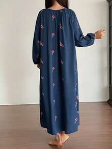 DAZY Blumenmuster Loose Damen Nachthemd mit Kordelzug Taille, Winter, Moo Moo Nachthemd