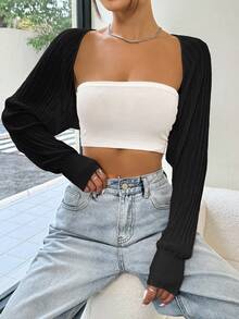 SHEIN EZwear 大码百搭休闲纯色长袖开衫 - 黑色 - 查看 6