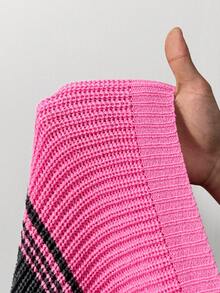 SHEIN BamGlam Suéter holgado de cuello en V con bloques de color para mujer, uso diario casual y de moda - Multicolor - Ver 8