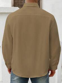 Manfinity Homme Camisa casual de diseño minimalista con botones delanteros, manga larga y hombros rectos, dunicolordo, para hombres de talla grande - Marrón - Ver 2