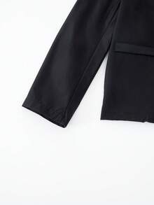 SHEIN 2 件套青少年男孩正式西装套装，时尚缺口翻领绅士西装，适合婚礼、派对、所有季节 - 黑色 - 查看 8