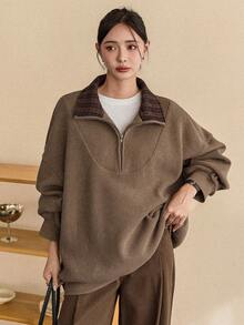 Dazy-Less Women's Loose Casual Sweatshirt, Fashion Business Casual Style, Autumn/Winter - Brown - View 6