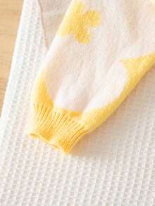 Tween Girls Cute Light Yellow 2pcs Knitted Outfit Set,Flower Pattern High-Neck Sweater&Wide-Leg Pants For Autumn,School,Back-To-School Daily Wear - Yellow - View 8