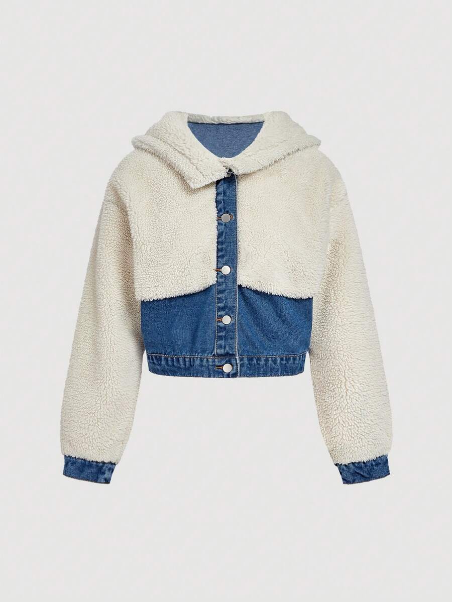 Sweetra Women's Casual Color Block Hooded Denim Jacket, Autumn/Winter