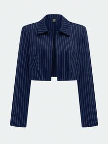 Sweetra Women's Fashion Casual Striped Tube Dress & Jacke2 Piecesce Set - Navy Blue - View 6