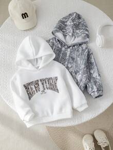 SHEIN 女婴可爱百搭街头时尚字母印花长袖卫衣，秋冬款 - 彩色 - 查看 4