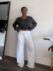 Tyla Gomez Calça de Moletom Solta com Amarração Frontal Simples para Mulheres, Uso Casual Diário