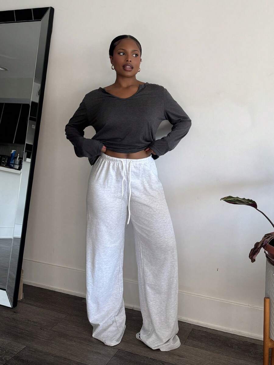 Tyla Gomez Calça de Moletom Solta com Amarração Frontal Simples para Mulheres, Uso Casual Diário