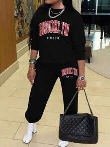 EMERY ROSE 大码两件套，度假风，秋冬大码卫衣套装 - 黑色 - 查看 4