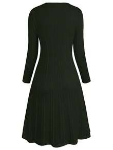 Plus Size Plaid Pattern Fitted Elegant Long Sleeve Dress - Green - View 2
