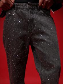 SUMWON Sparkle Flared Jeans With Rhinestone Embellishments For Night Out Party Wear - Black - View 7