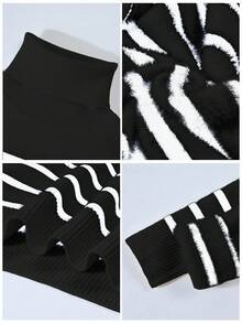 Franclia Áo len chui đầu lót nhiệt cổ cao ôm vừa vặn họa tiết sọc chắp vá thời trang thu đông mới cho nữ - màu đen - Xem 6