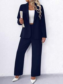 Linhara بلايزر كاجوال للعمل بياقة مفصصة أكمام طويلة لون أحادي للنساء مقاسات كبيرة