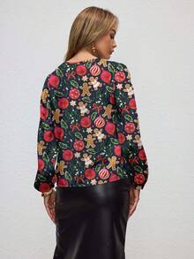 Glamance Vecteezy Blusa de manga larga con cuello en V minimalista casual de Navidad con diseño de Papá Noel, regalo de Navidad y pan de jengibre, adecuada para primavera, otoño e invierno, colección de ropa elegante y con estilo - Multicolor - Ver 2