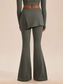 VARSIVA Moisture-Wicking Quick-Drying Skin-Friendly Women Sports Pants Yoga Dress Pants Fold Over Flared Leggings - Army Green - View 2