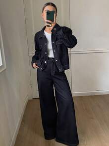 DAZY Women's Casual Pocket Jacket And Jeans Pants 2-Piece Suit, Autumn - Blue - View 5