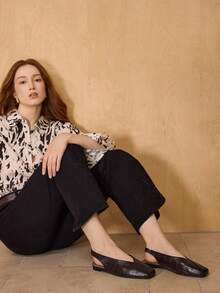 MOTF Giày bệt ba lê hở lưng cổ điển, giày lười mũi vuông thanh lịch thoải mái thời trang dành cho nữ, phù hợp cho mùa thu/đông và mọi mùa - Cà phê nâu - Xem 10