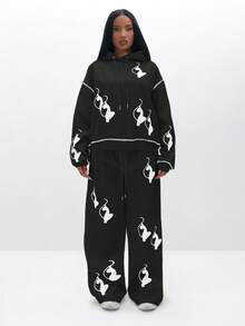 BABYPHAT Oversized Cozy Logo Print Pullover Sweatshirt For Autumn Winter Casual Loungewear - Black - View 3