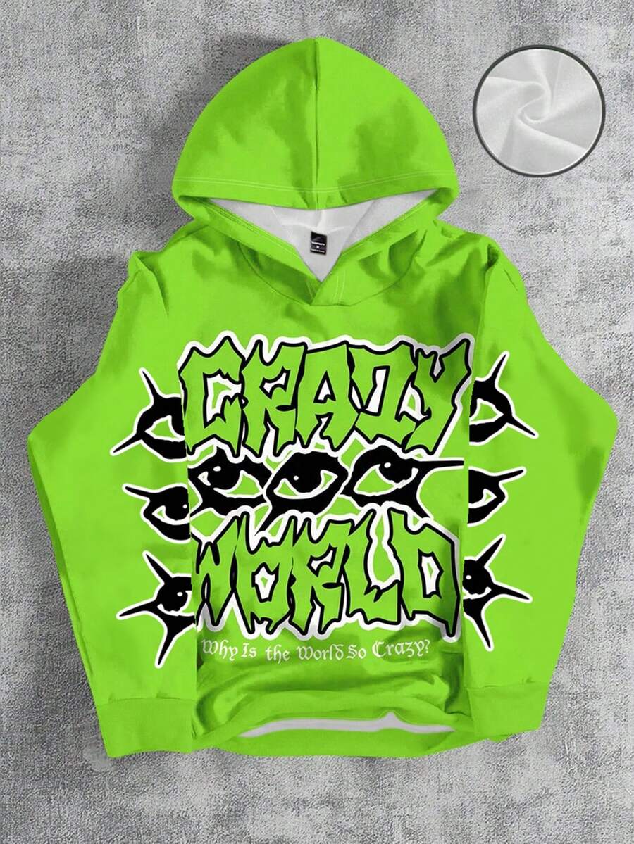 SHEIN Bolty 青少年男童休闲涂鸦图案星星字母印花卫衣,宽松版型街头风 Y2K 风格,适合秋冬季穿着。 - 彩色 - 查看 1