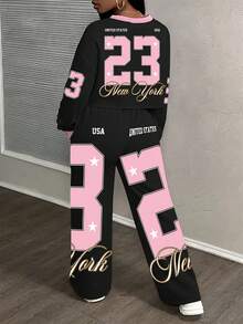 Slaydiva 女士休闲街头风格宽松两件套运动服套装，适合秋冬季 - 彩色 - 查看 2