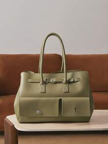 SHECARRY 女士时尚大容量手提包工作包，黑色，吸睛女士工作包 - 橄欖綠 - 查看 1