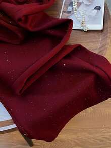 SHEIN PETITE Starry Sky Sequin Elastic Waist Casual Straight Leg Wide Leg Pants