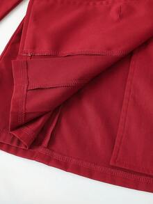 SHEIN 新款优雅法式红色长袖西装连衣裙，正式场合设计感百褶连衣裙，别致女神翻领双排扣长袖连衣裙 - 酒紅色 - 查看 8