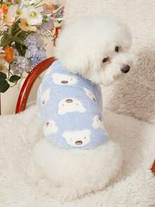 PETSIN 1 pieza Mascota Gato Perro Azul Oso Patrón Lindo Impreso Felpa Cálida Elástica Cómoda Cuello Redondo para Perro - Multicolor - Ver 5