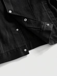ROMWE MEN Street Life Men's Flame Pattern Long Sleeve Single-Breasted Casual Loose Jacket - Black - View 5