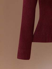 GlowEve Pull col rond noir taille cintrée asymétrique 2 en 1, style coréen minimalistee pour femmes en automne - Rouge foncé - Voir 4