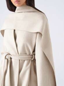 LYSMO 2025 New Minimalist Autumn Women's Beige Long Sleeve Coat Belt Scarf Design, Autumn And Winter,Women's Winter Clothes,Fall,Fall Clothes For Women - Beige - View 4