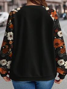 EMERY ROSE Plus Size Women Vintage Floral Print Sweatshirt, Suitable For ,Spring - Multicolor - View 2