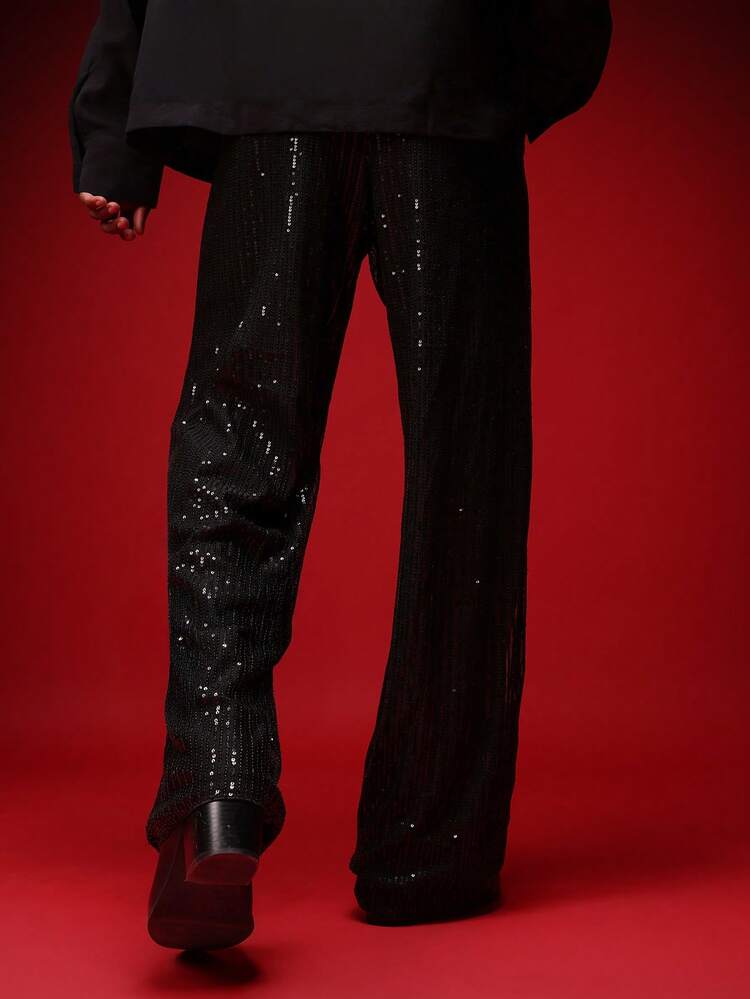 Gerade geschnittene Hose mit Pailletten und Taschen