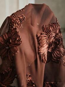 Anewsta Women's Elegant Retro French Floral Embroidery Sheer Blouse, Autumn Women Shirt - Brown - View 8